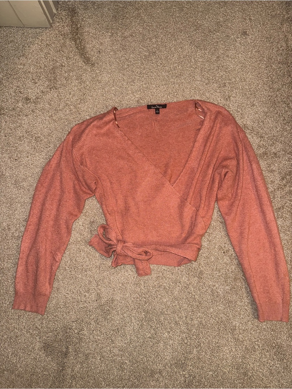 Love Tree Wrap Sweater Top - Salmon Pink